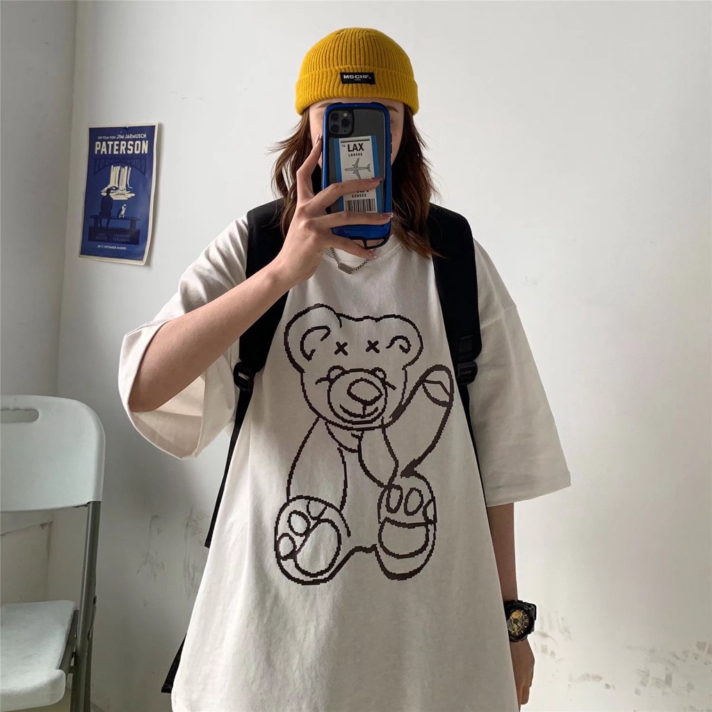 Áo Thun Tay Ngắn Dáng Rộng In Họa Tiết Hoạt Hình Phong Cách Hồng Kông Thời Trang Mùa Hè Cho Nam Và Nữ size M-5XL