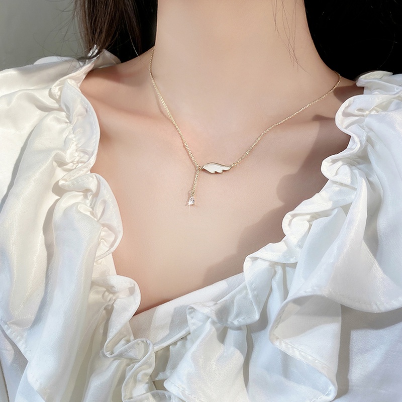 Vòng cổ mặt hình cánh thiên thần đính pha lê mảnh mai sang trọng cho nữ