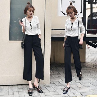 Quần tây ống suông lưng cao khóa sườn - Chất vải tuyết mưa dày dặn co giãn nhẹ - Màu Đen - Kem - Trắng ་