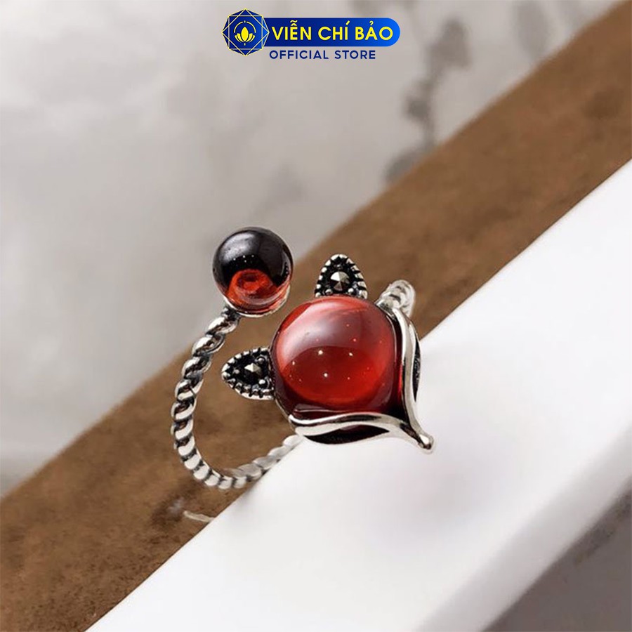Nhẫn bạc nữ hồ ly đá đỏ chất liệu bạc 925 phong cách thời trang Ulzzang Unisex thương hiệu Viễn Chí Bảo N000439