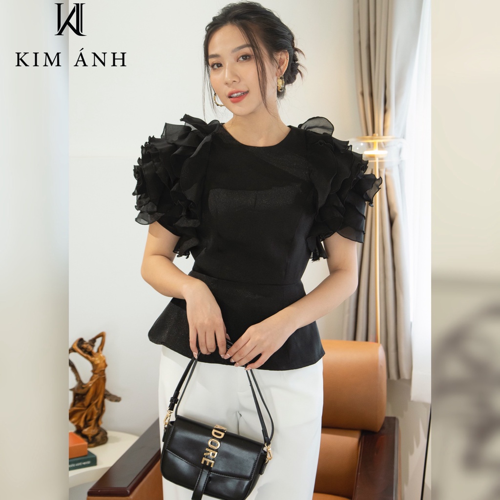 Áo Kiểu Nữ Công Sở Cổ Tròn Kim Ánh Tay Bồng Bo Eo Thanh Lịch, Trẻ trung, Nhiều Màu< Nhiều Kích Thước AKSX30003