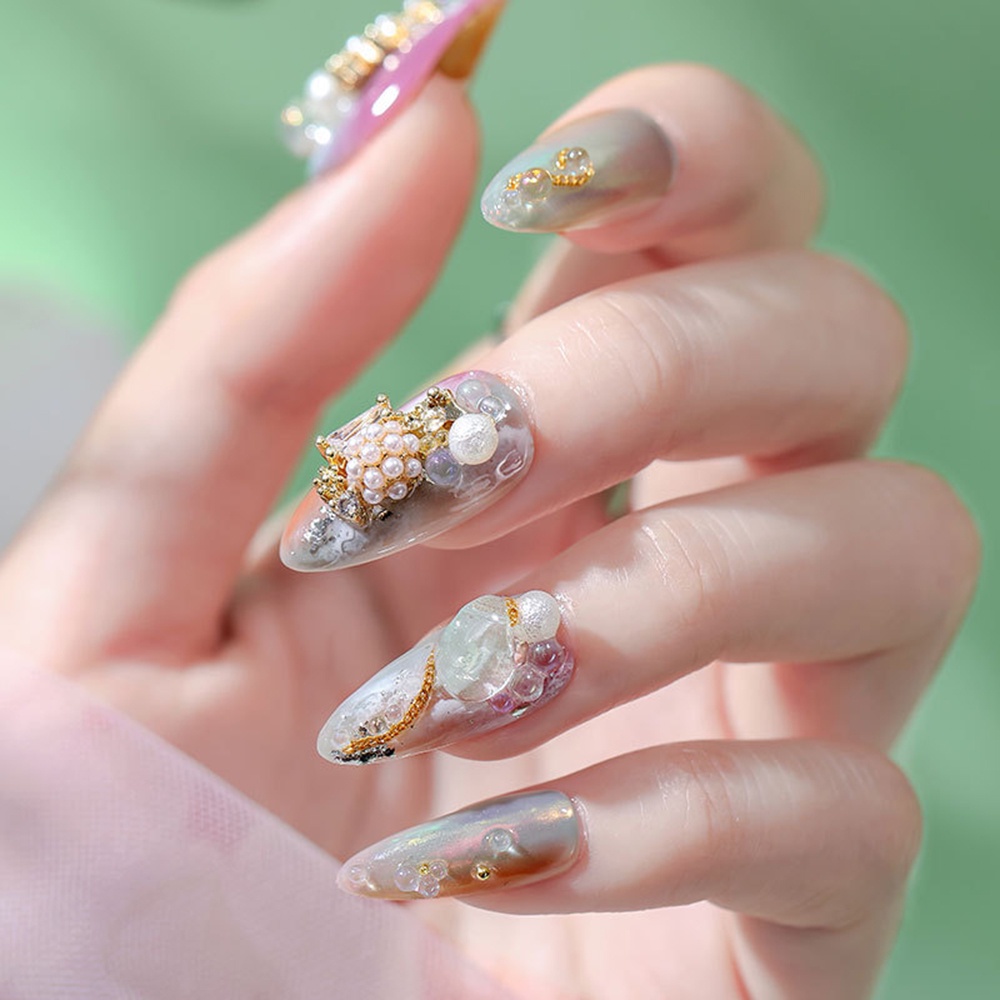 [Hàng mới về] Hộp Hạt Kim Loại 3D Màu Trơn Trang Trí Móng Tay Nghệ Thuật DIY Sang Trọng Chất Lượng Cao