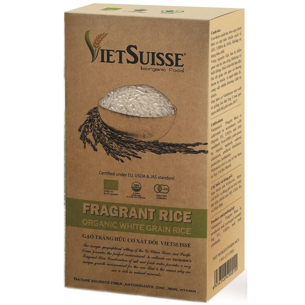 Gạo trắng xát dối hữu cơ VietSuisse 1kg-[Giống lúa đặc sản ST24]