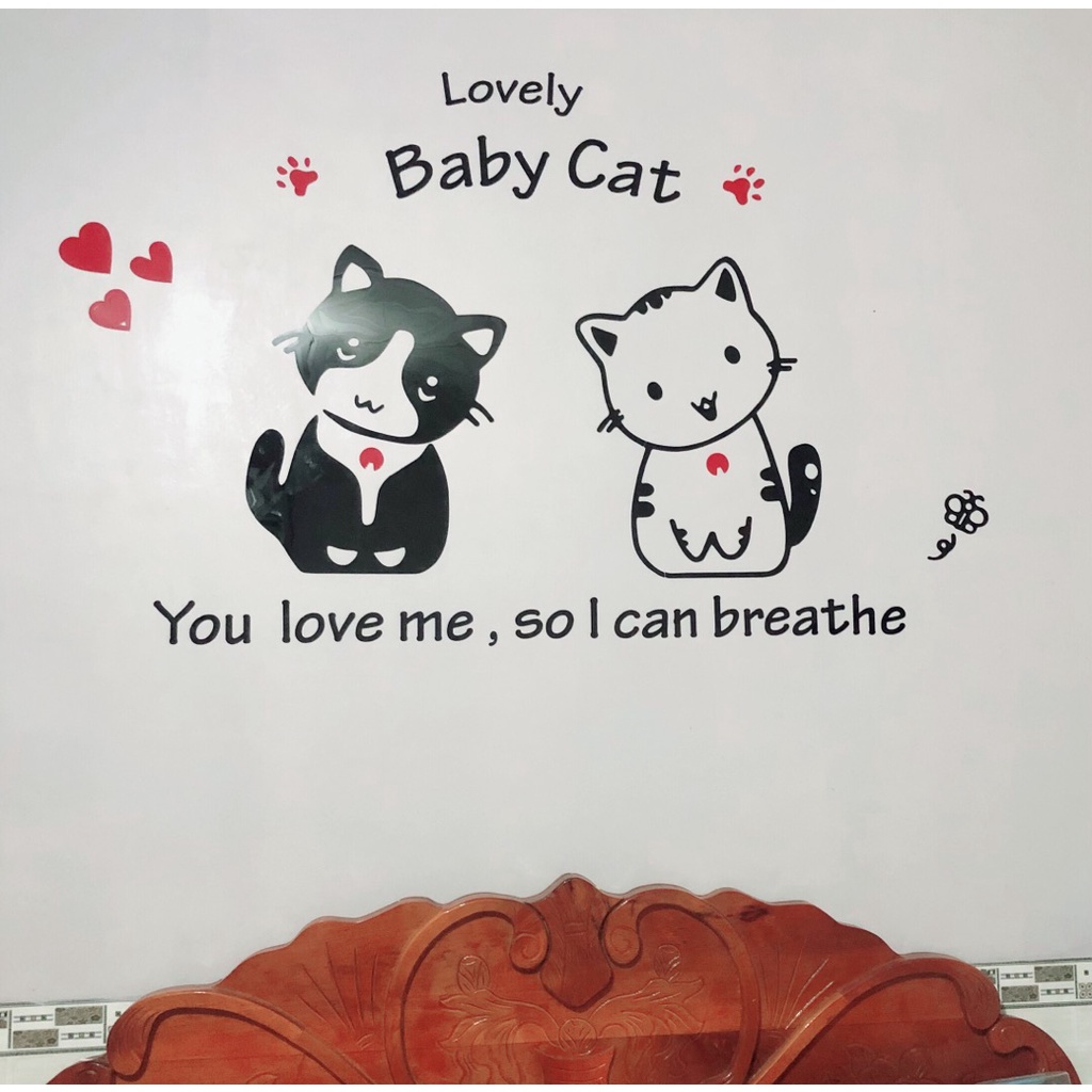 Tranh dán tường mica 3d decor khổ lớn baby cat trang trí mầm non, phòng cho bé Nhiều Size - EPeBen