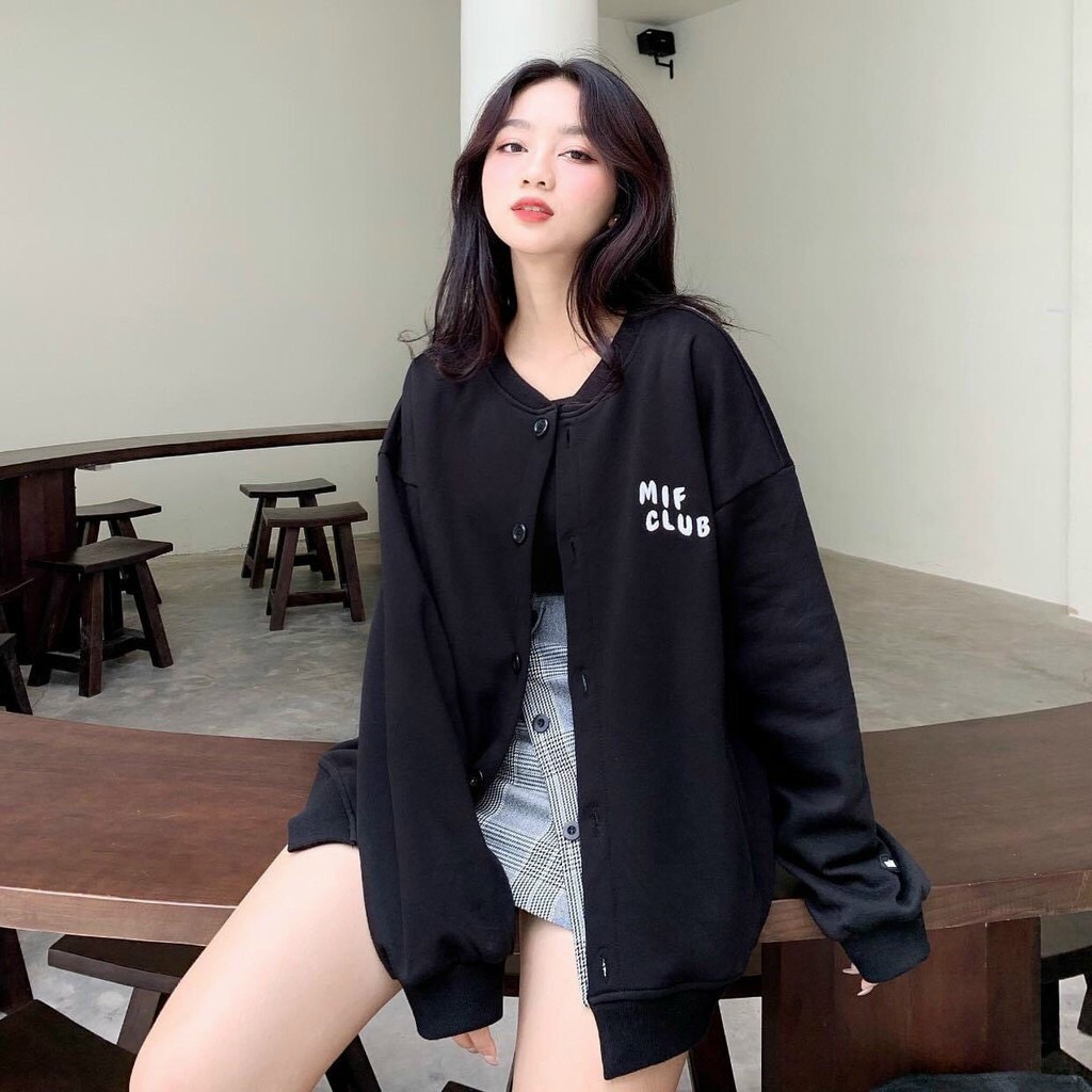 [Video+Ảnh Thật] Áo Khoác Cardigan Nữ Form Rộng Unisex Chất Nỉ Thêu MIF CLUB Ulzzang AK180 TD Fashion Nam Form Rộng
