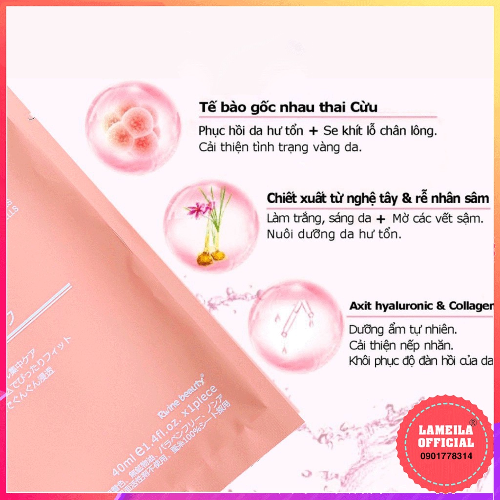 Hộp 50 miếng mặt nạ nhau thai cừu tế bao gốc Nhật Bản Rwine Beauty Steam Cell Placenta Mask P0113