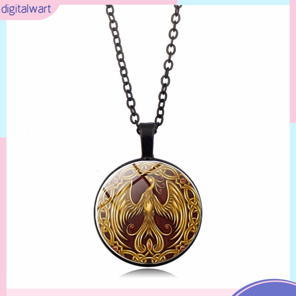 Vòng cổ Mặt Kính Cabochon Hình Chim Phượng Hoàng Phong Cách Vintage