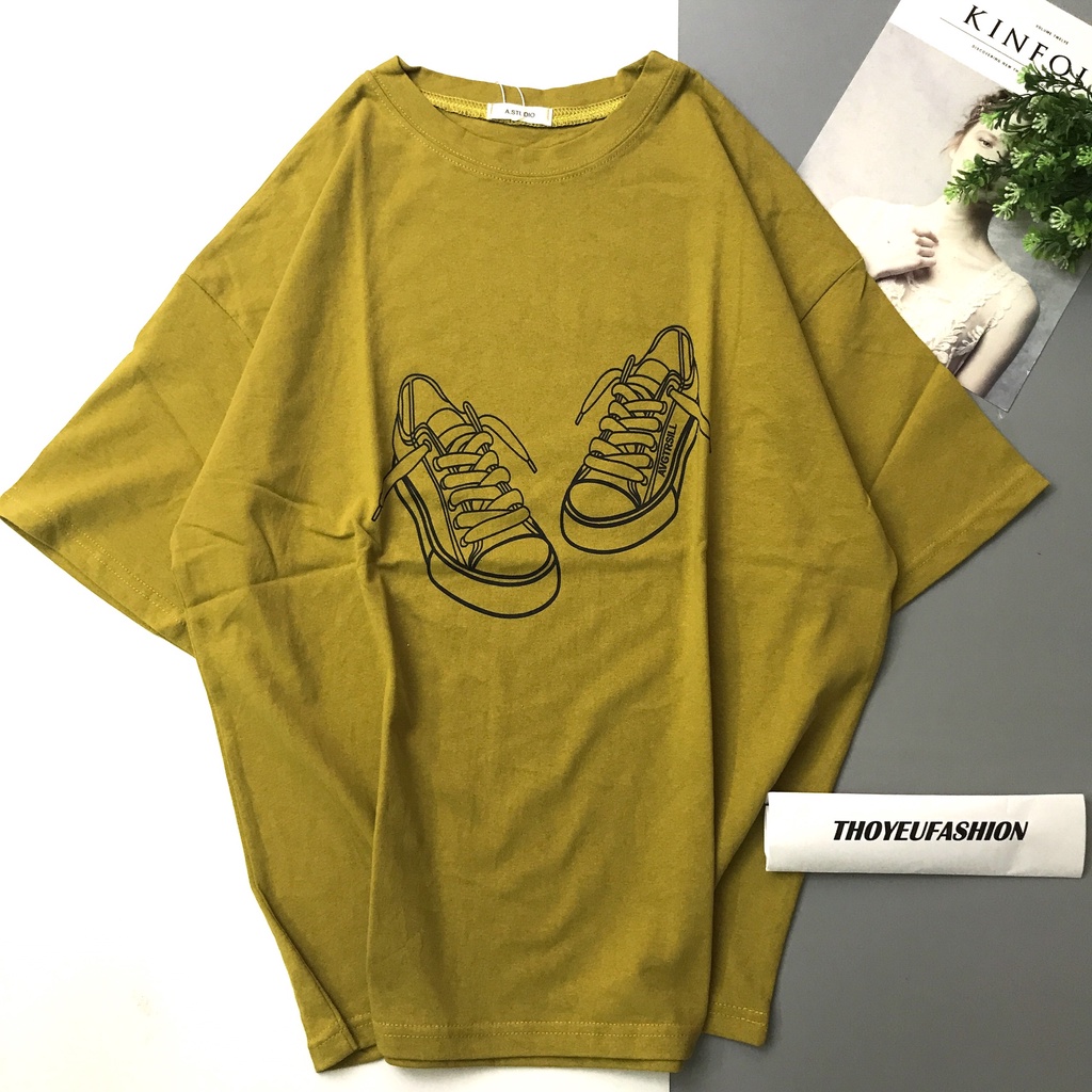 Áo Phông Astudio in đôi giày Nữ Nam, Áo Thun Tay Lỡ Oversize From Rộng Basic Chất Coton Thấm Hút Mồ Hôi