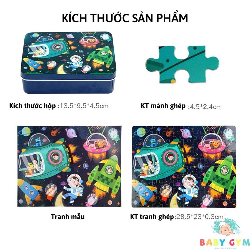 Đồ chơi xếp hình cho bé, Tranh ghép hình bằng gỗ 100 mảnh, 200 mảnh ghép có tranh hướng dẫn và hộp đựng cao cấp BABYGYM