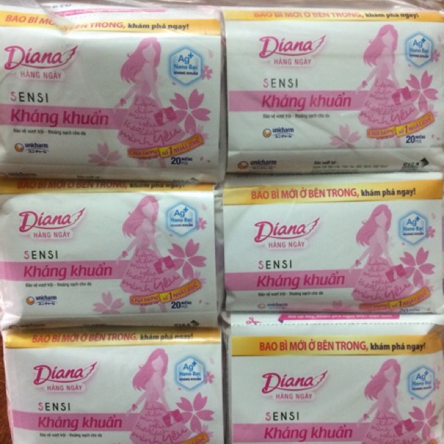 Combo 6 Gói Băng Vệ Sinh Diana Hàng Ngày Sensi Kháng Khuẩn Gói 20 Miếng