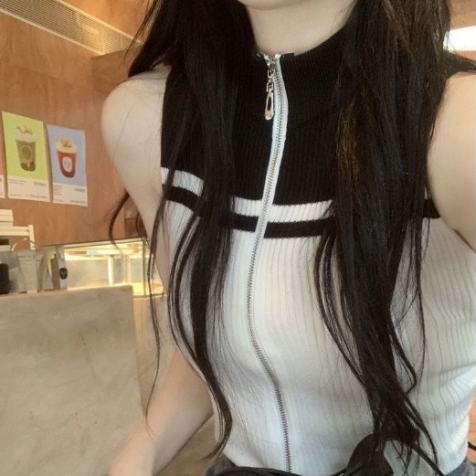 【Hana and Alice】Áo Cardigan Dệt Kim Sát Nách Hở Eo Dễ Phối Đồ