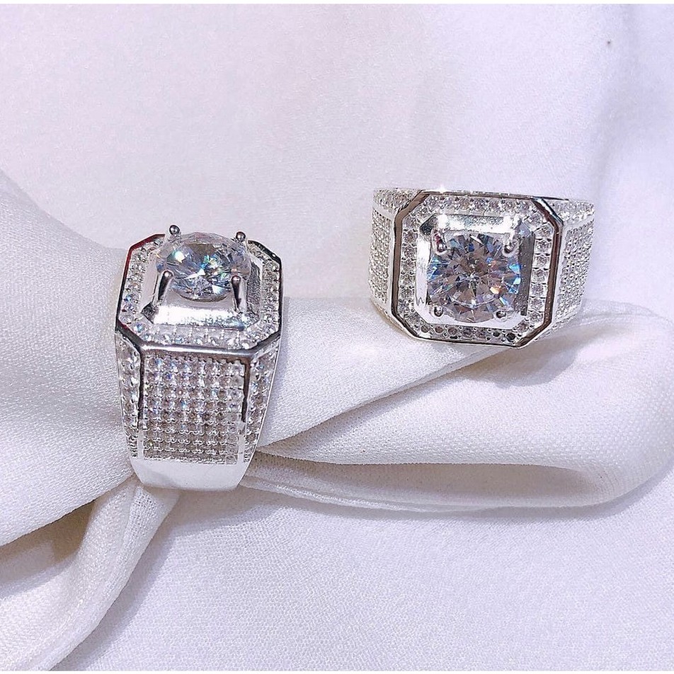 Nhẫn bạc nam Tlee, Nhẫn nam bản to đính đá sang trọng mẫu NNA001- TleeSilver