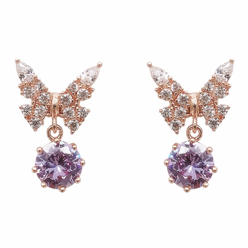 Bông Tai Hình Bướm Đính Đá zircon Màu Xanh Dương Phong Cách Hàn Quốc Cho Nữ