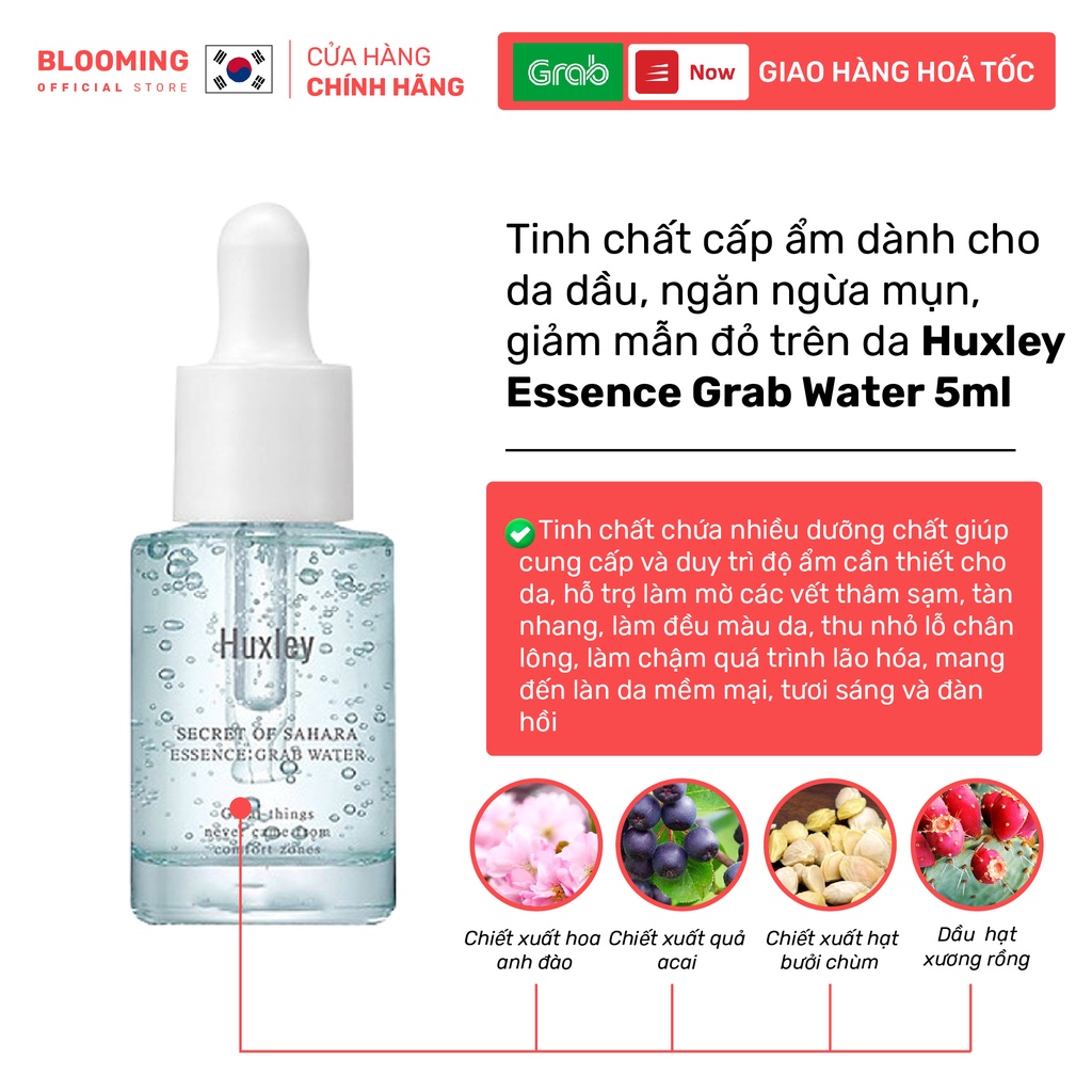 Tinh chất cấp ẩm dành cho da dầu, ngăn ngừa mụn, giảm mẫn đỏ trên da Huxley Essence Grab Water 5ml