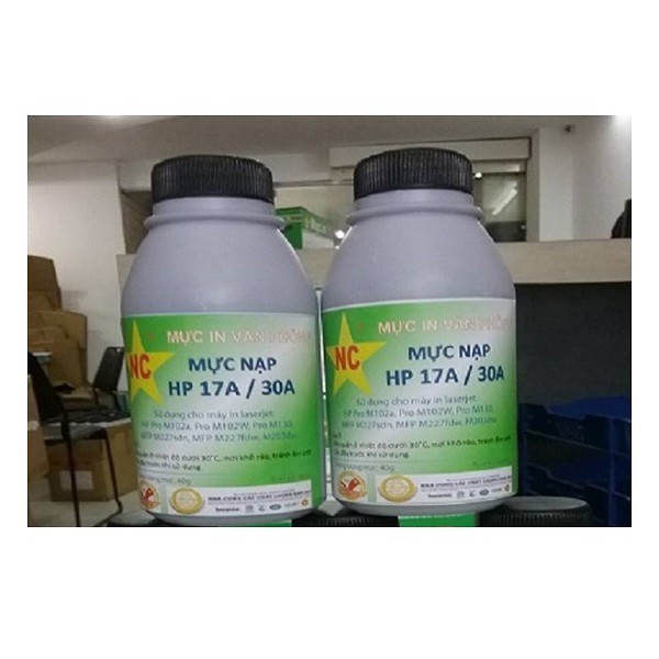 2 chai mực nạp Hp 17a, 30a, Pro M102, 129, 130, 132, 227, 203, in Đậm, ít thải. Bình, hủ mực bơm, đổ cho hộp mực máy in