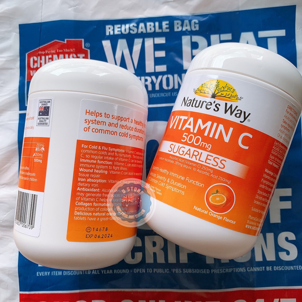 Viên ngậm bố sung Vitamin C không đường Nature’s Way Sugarless Vitamin C 500mg 300 viên