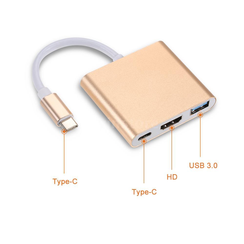 yins♥USB 3.1 Type-C to USB 3.0/ HD/ Type-C HUB USB-C 3-in-1 Adapter Dongle Dock Cable for Macbook Pro, Dell XPS 13