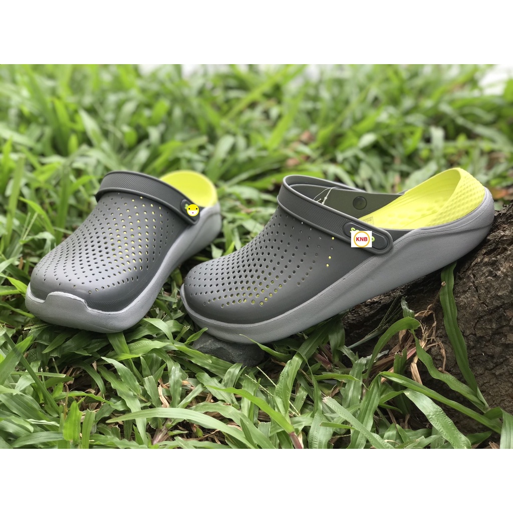 Dép Sục Cross Literide -FREESHIP + Hàng loại 1- Dép Quai Ngang Nam Nữ bít đầu chống hôi chân, đi mưa xám lót vàng