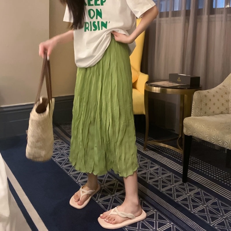 Chân Váy Dài Lưng Cao Màu Sắc Đơn Giản Thời Trang Xuân Hè Phong Cách Hàn Quốc Cho Nữ