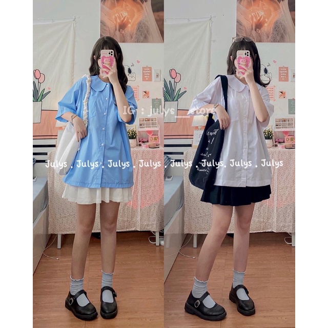Sơ mi thô cổ sen form rộng (ảnh thật shop chụp kèm video)