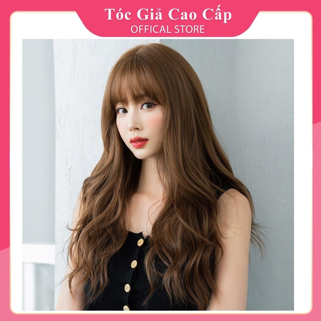 Tóc giả nữ đẹp nguyên đầu xù sóng dài mẫu mới, tặng kèm lưới trùm, C8269