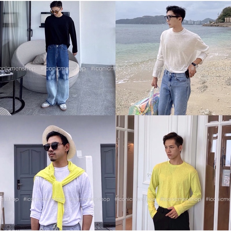 Áo thun nam dài tay fom rộng , vải cotton giấy