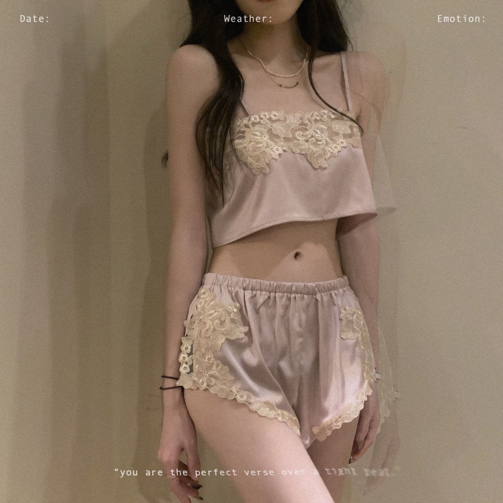 Bộ đồ ngủ hai dây phối ren mỏng thời trang mùa hè hàng mới năm 2021 dành cho bạn nữ mặc tại nhà