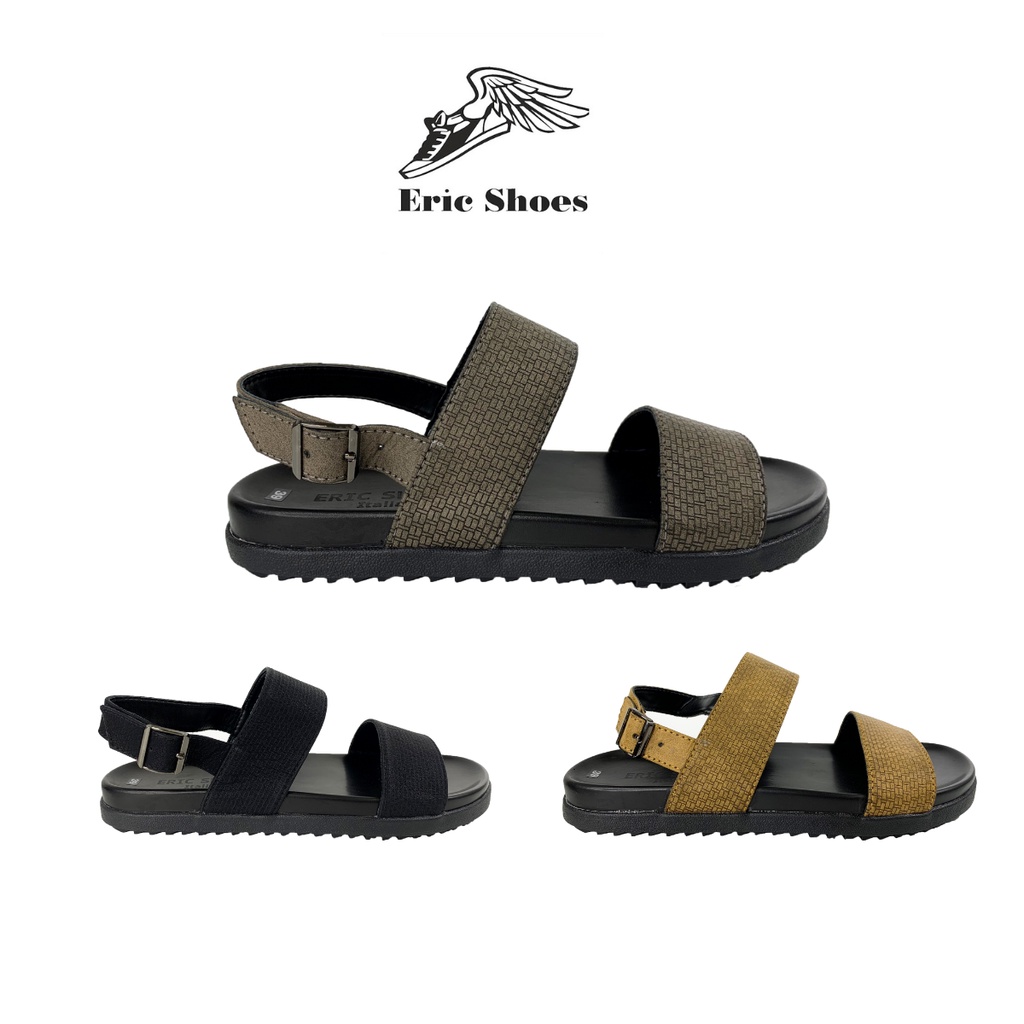 Sandal Quai Ngang Nam Nữ Học Sinh - Quai Da, Đế Chống Trơn Trượt, Hoạt Tiết Gạch