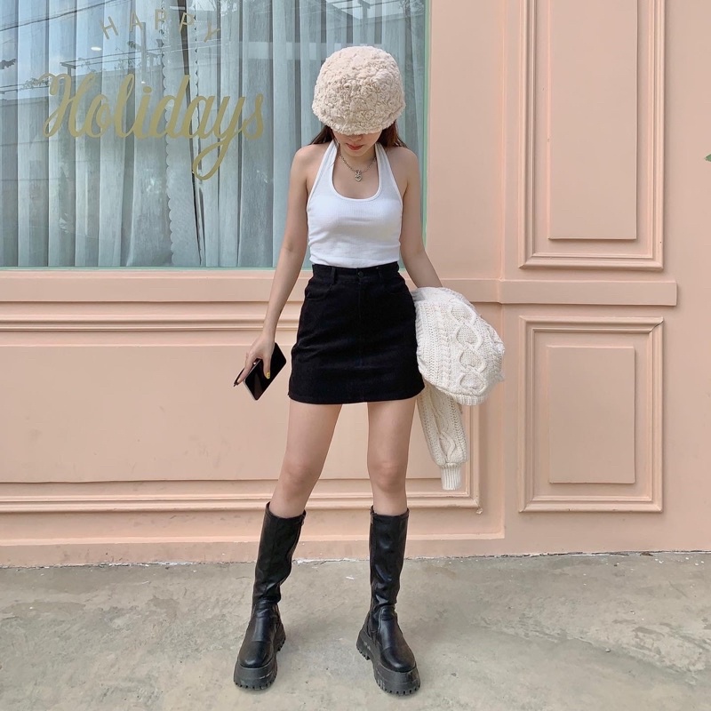 Áo yếm croptop chất liệu thun cotton co giãn tốt màu hồng/trắng/đen - Meadow