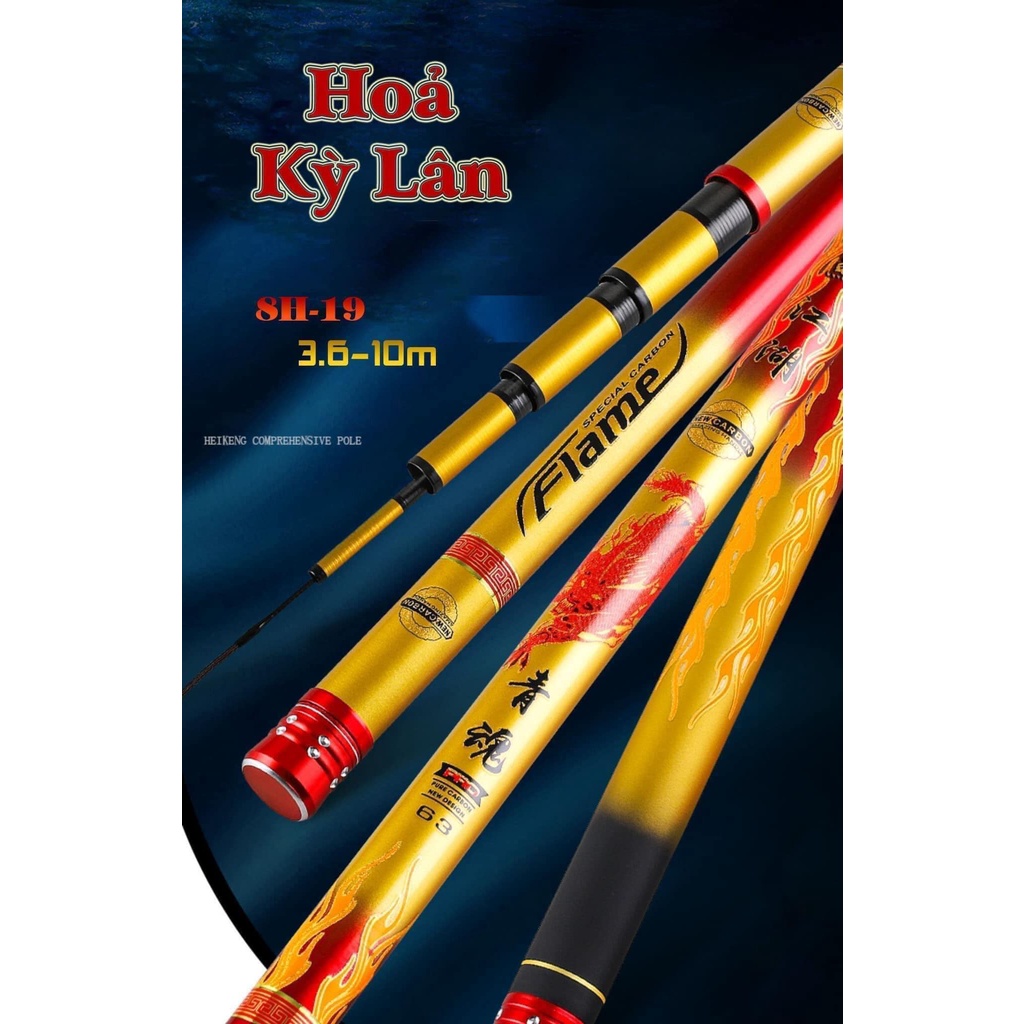 Cần Câu Tay Hoả Kỳ Lân 8H Bản Săn Hàng Cần Câu Đài Câu Đơn Carbon Xoắn X Tặng Kèm Ngọn Phụ