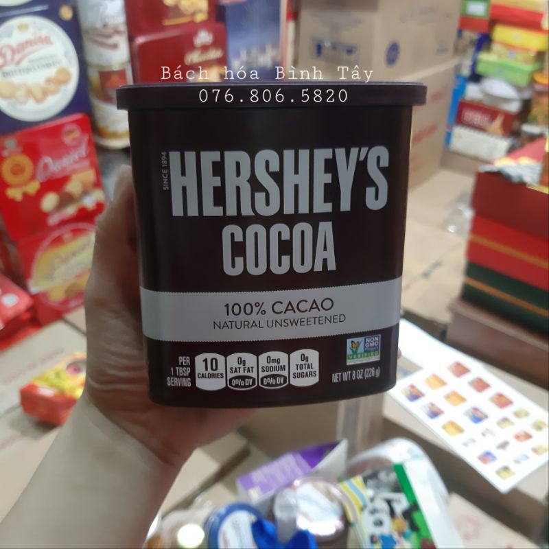 Bột CaCao Tự Nhiên Không Đường HERSHEY'S COCOA nguyên chất 100% từ Mỹ 226gram