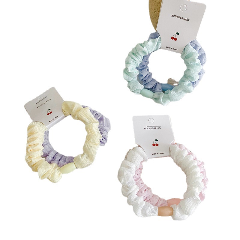 Set 2 dây cột tóc vải lưới màu trơn đơn giản thời trang Hàn Quốc cho nữ