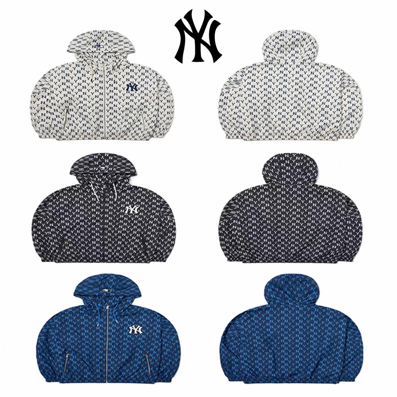 Áo Khoác Gió Thêu Logo MLB NY Dáng Rộng Phối Khóa Kéo Thời Trang Cho Nam Và Nữ