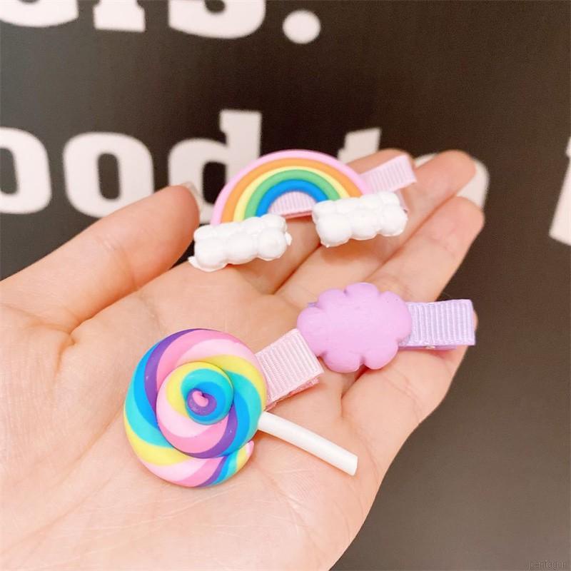 Set 3 Kẹp Tóc Hình Kẹo Mút / Cầu Vồng / Đám Mây Dễ Thương Cho Bé Gái