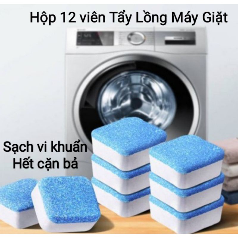 Hộp 12 Viên Tẩy Vệ Sinh Lồng Máy Giặt, Sủi sạch vi khuẩn, Tẩy Sạch Cặn Bẩn Lồng Giặt