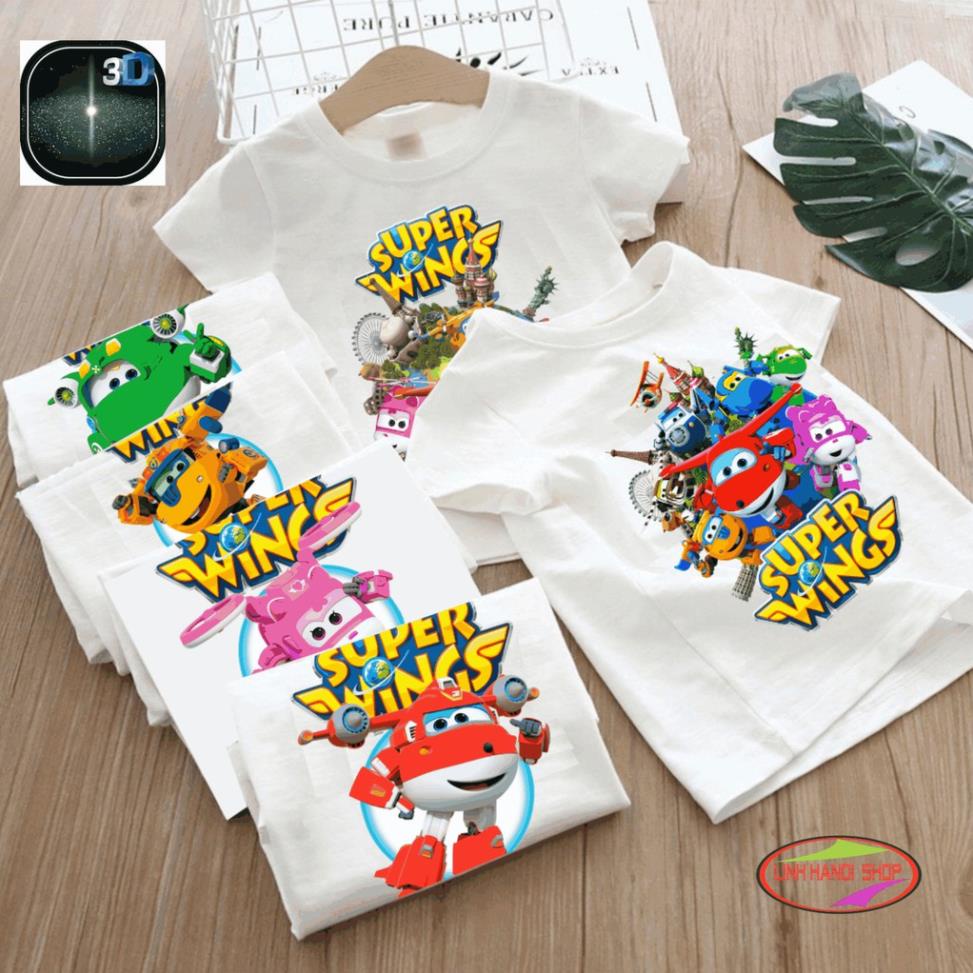 Áo phông Trẻ Em màu trắng cổ tròn chất liệu vải cotton mềm mại in hình Mini Games Swing - Đội bay siêu đẳng