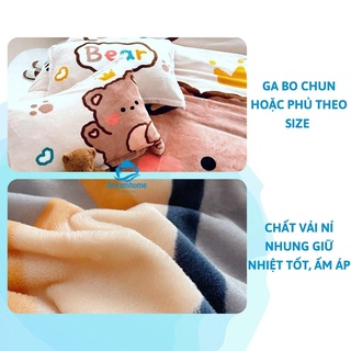 Bộ chăn ga nỉ nhung 3d cao cấp dày ấm nhiều mẫu, ga gối nỉ nhung đủ size nệm Dreamhomebedding