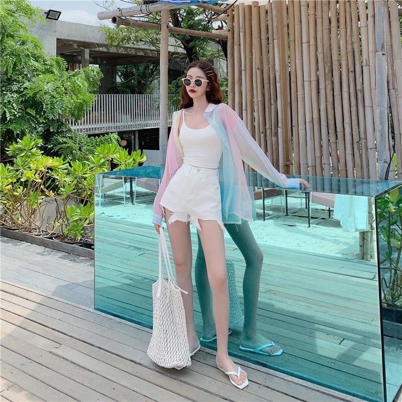 Áo Sơ Mi Voan Mỏng Tay Dài Nhiều Màu Sắc Phong Cách Hàn Quốc Thời Trang Cho Nữ