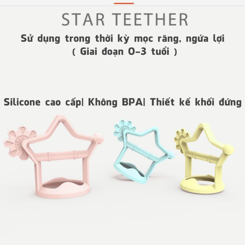 Đồ chơi cho bé, đồ chơi trẻ em,Gặm nướu silicone Kichilachi hình ngôi sao, đồ chơi ngậm nướu có quai cầm cho bé từ 3m