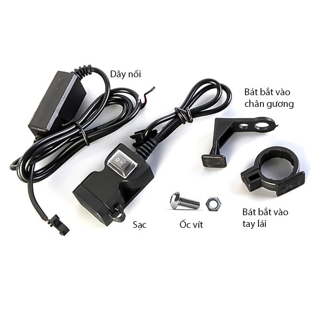 Bộ sạc điện thoại 2 cổng USB trên mô tô xe máy