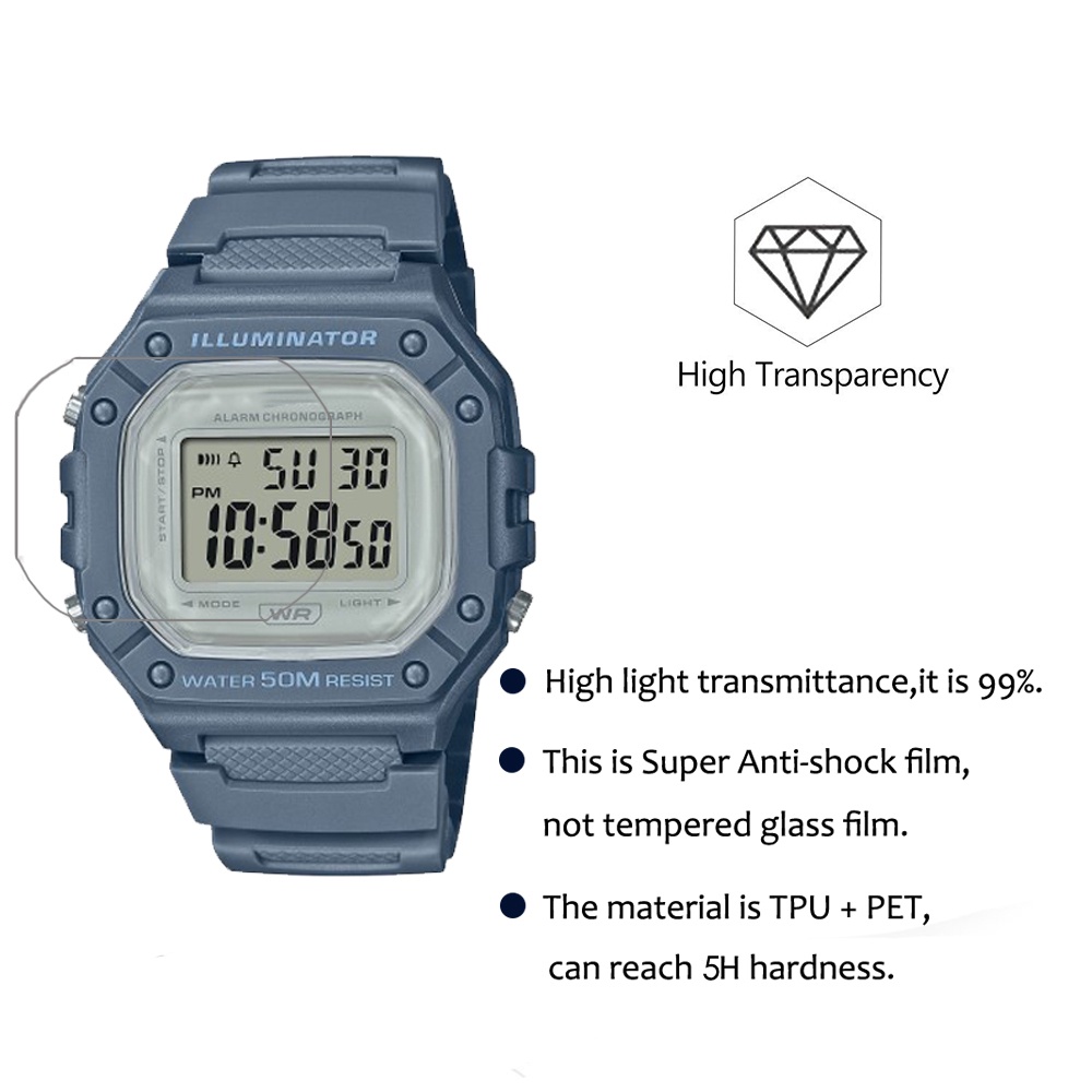 3 Bộ Phim Bảo Vệ PET Chống Cháy Nổ Cho Casio W-218HC W218HC 2AV 4A2V 8AV 4AV SmartWatch Phim Bảo Vệ Không Kính
