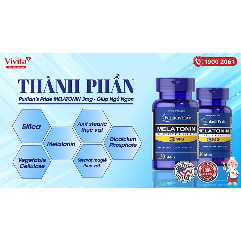 Viên Hố Trợ Giấc Ngủ Ngon Melatonin 3mg 5mg Puritan's Pride 120v