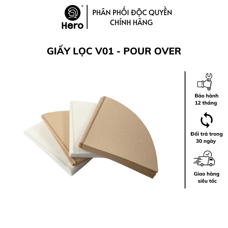 Giấy lọc cà phê V01 pha pour over chính hãng HERO nhập khẩu Nhật Bản không chất phụ gia giữ hương vị cà phê ban đầu