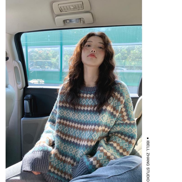 Áo Len Cổ Tròn Dáng Rộng Thiết Kế Đơn Giản Thời Trang Phong Cách Hàn Quốc