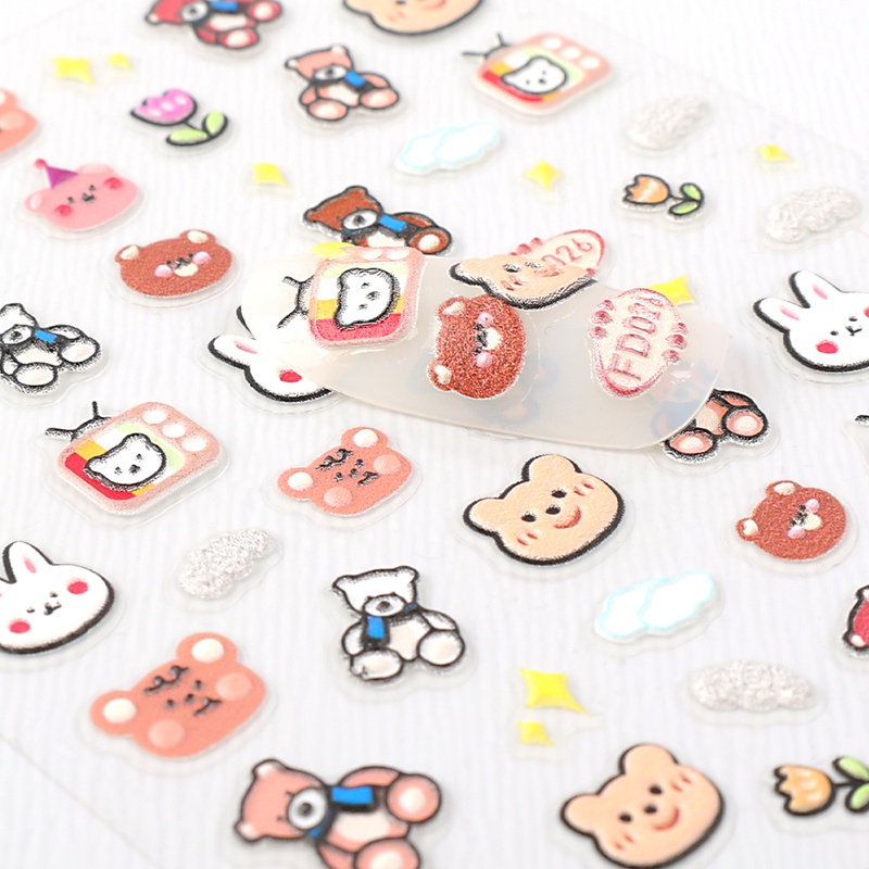 1 Tấm Sticker Dán Móng Hình Gấu 5D Dễ Thương