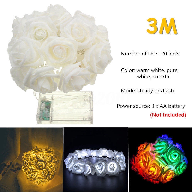 Dây đèn LED 20 bóng hình hoa hồng dùng cho trang trí tiệc/giáng sinh