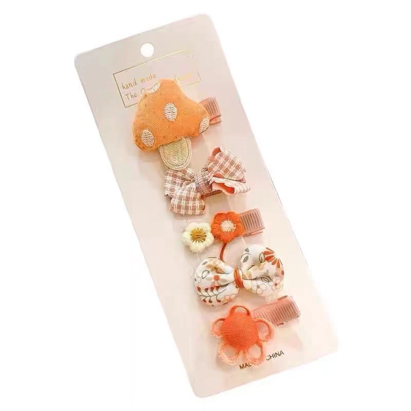 Set 5 Kẹp Tóc Nơ Họa Tiết Trái Cây Hoạt Hình Dễ Thương Cho Bé Gái