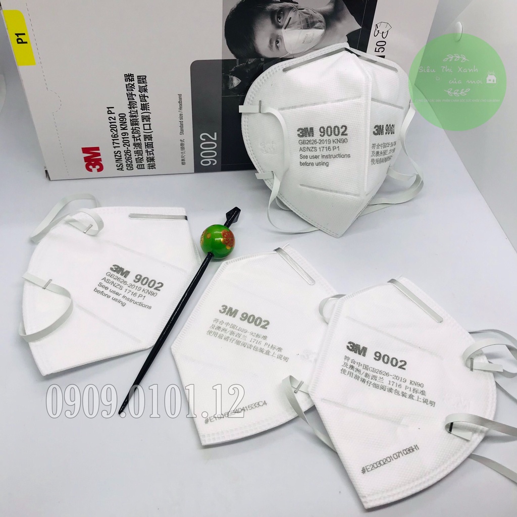 khẩu trang 3m chính hãng 9001 - 9001v - 9002, khẩu trang n95 cao cấp đạt chuẩn kn90 AS/NZS P1 (1 cái)