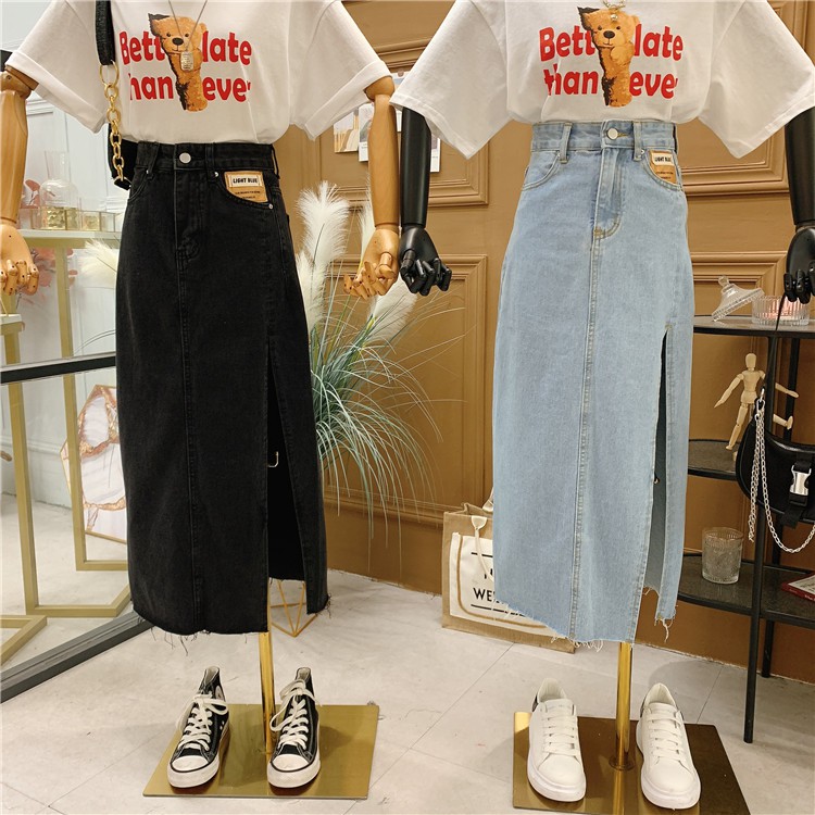 Chân váy jean dáng dài sẻ vạt trước phong cách ullzzang Hàn Quốc CVH2 | BigBuy360 - bigbuy360.vn