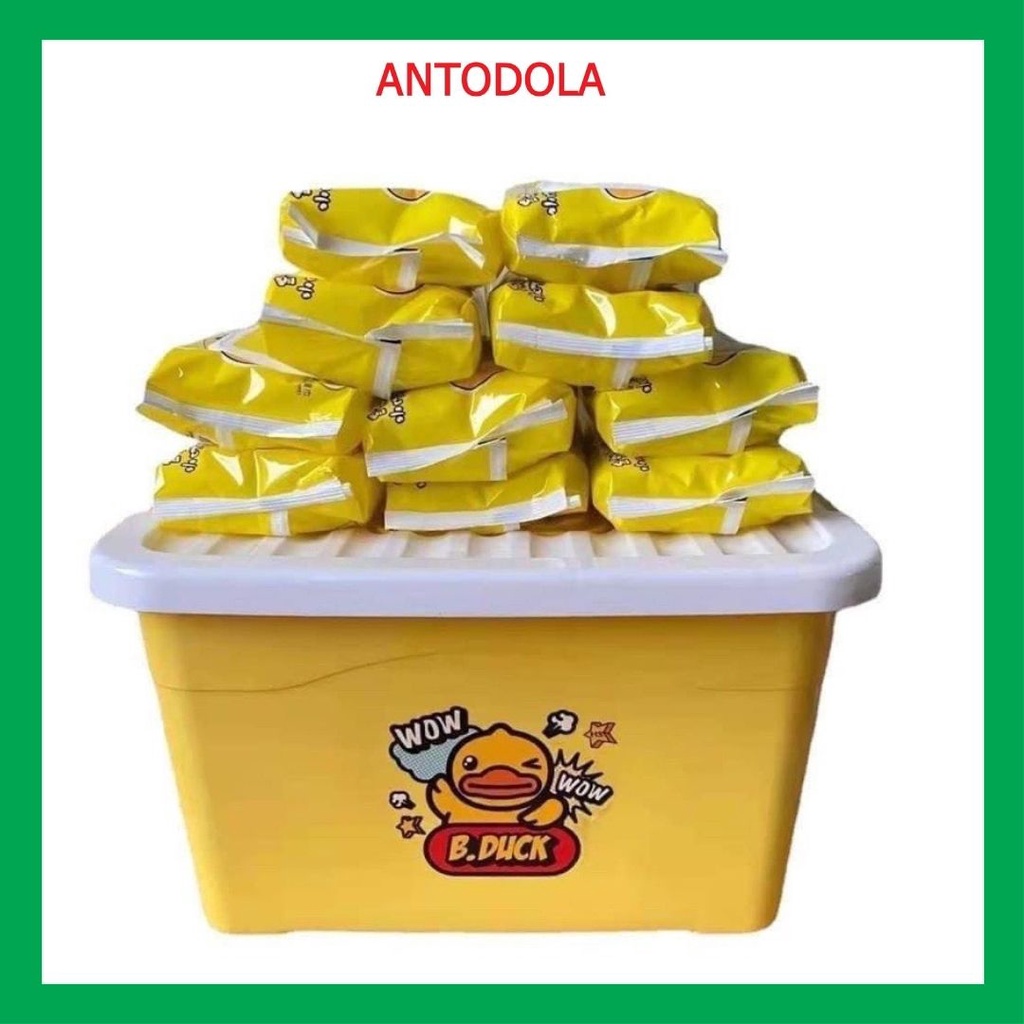 Thùng 10 Gói Khăn Giấy Ướt Vịt Vàng Tiện Dụng Siêu Đáng Yêu Tặng Thùng Nhựa Xinh Xắn